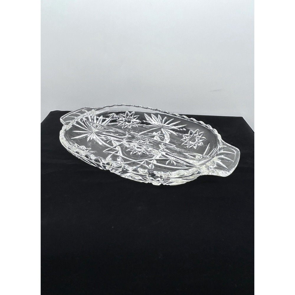 Vintage Clear Pressed Glass Divided Relish Dish Starburst Pinwheel Oval